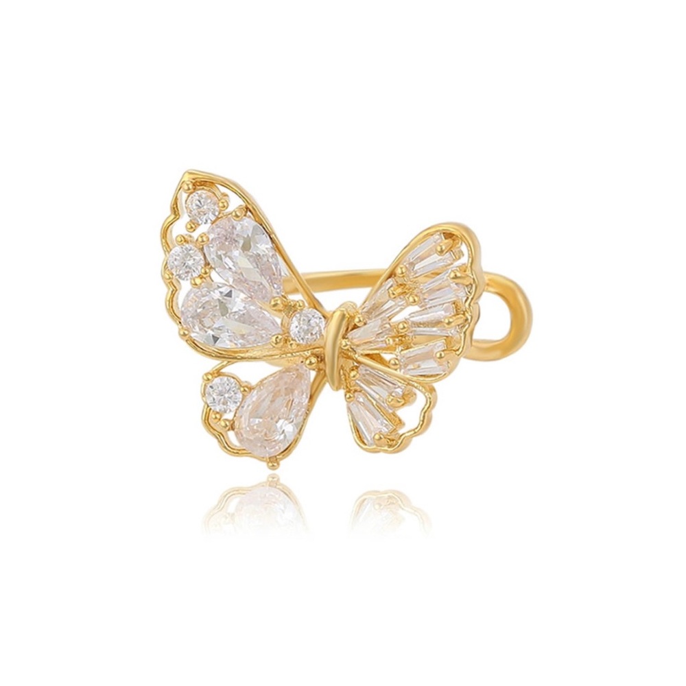 Butterfly Ear Cuff 14k Gold Plated CZ Stone Luxury Jewelry